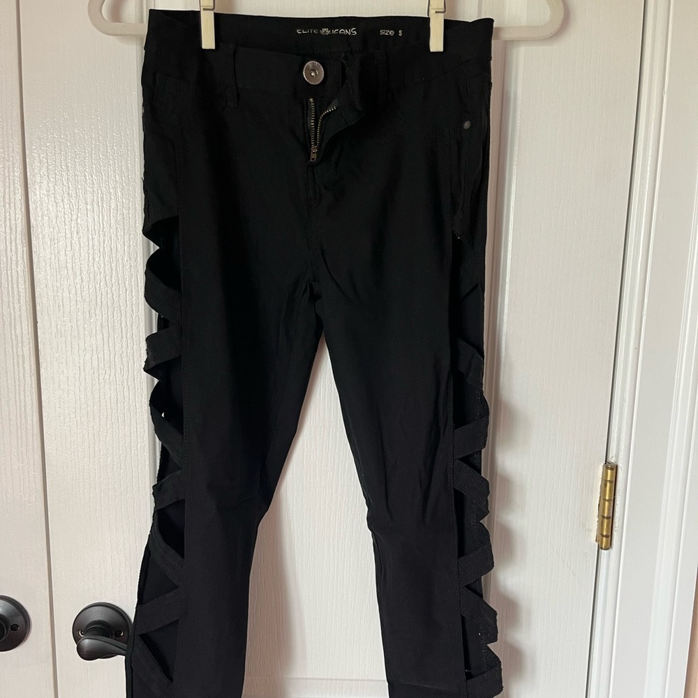 Black Skinny Jeans with Open Side Cutouts